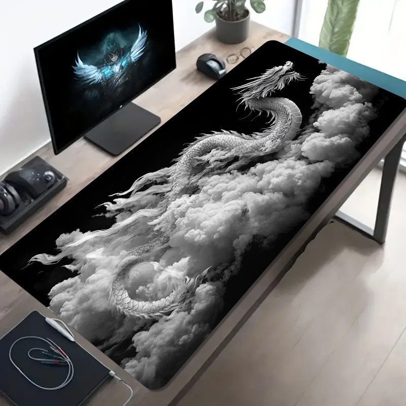 Desk Setup Pc And Laptop - Zwart-witte Dragon Gaming Muismat Grote Antislip
