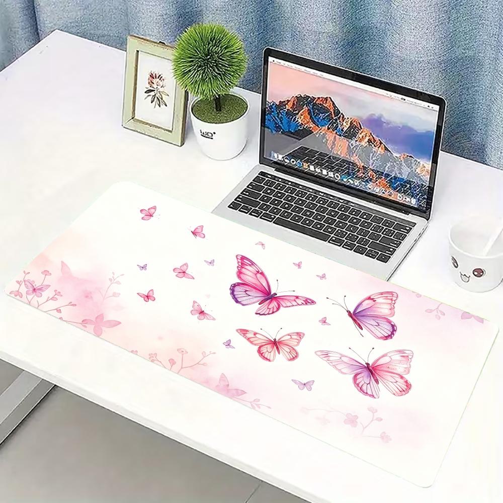 Desk Setup Pc And Laptop - Waterverf roze vlinder grote gaming muismat