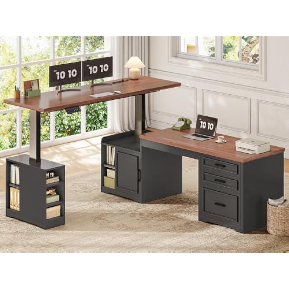 Desk Setup L Shaped - Elektrisch verstelbaar bureau in L-vorm met