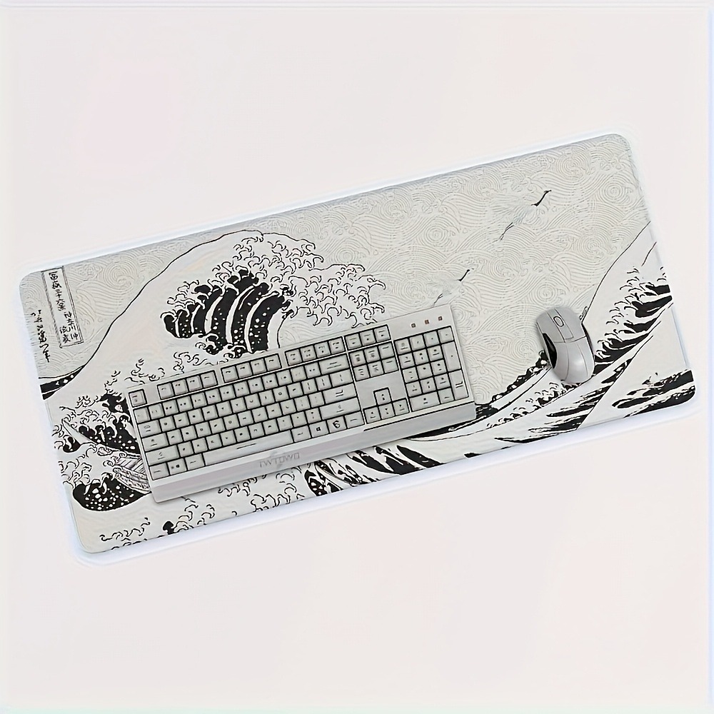 Desk Setup Pc And Laptop - Zwart-witte Wave Art XXL bureaumat |