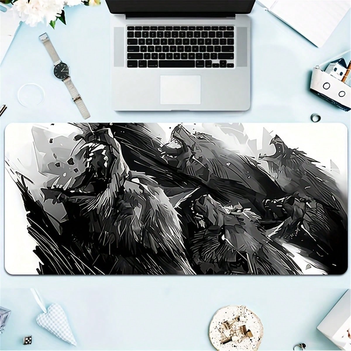 Desk Setup Pc And Laptop - Grote Wolf Gaming Bureau-onderlegger, compatibel met