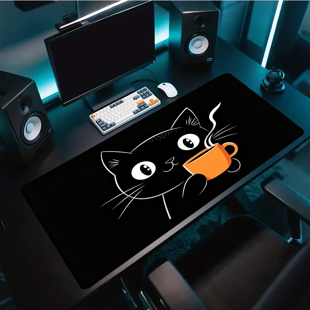 Desk Setup Pc And Laptop - Schattig lijntekeningen kat met koffiekopje grote