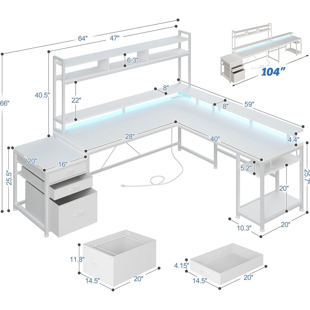 104-inch L-vormig bureau voor  - Desk Setup L Shaped recensie en prijs