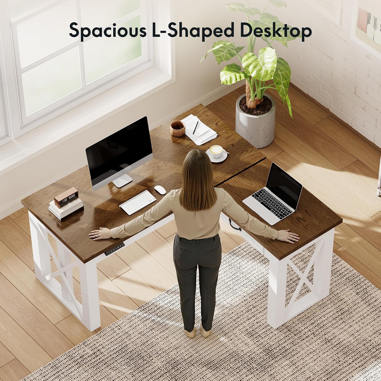 L-vormig sta-bureau met lade,  - Desk Setup L Shaped recensie en prijs